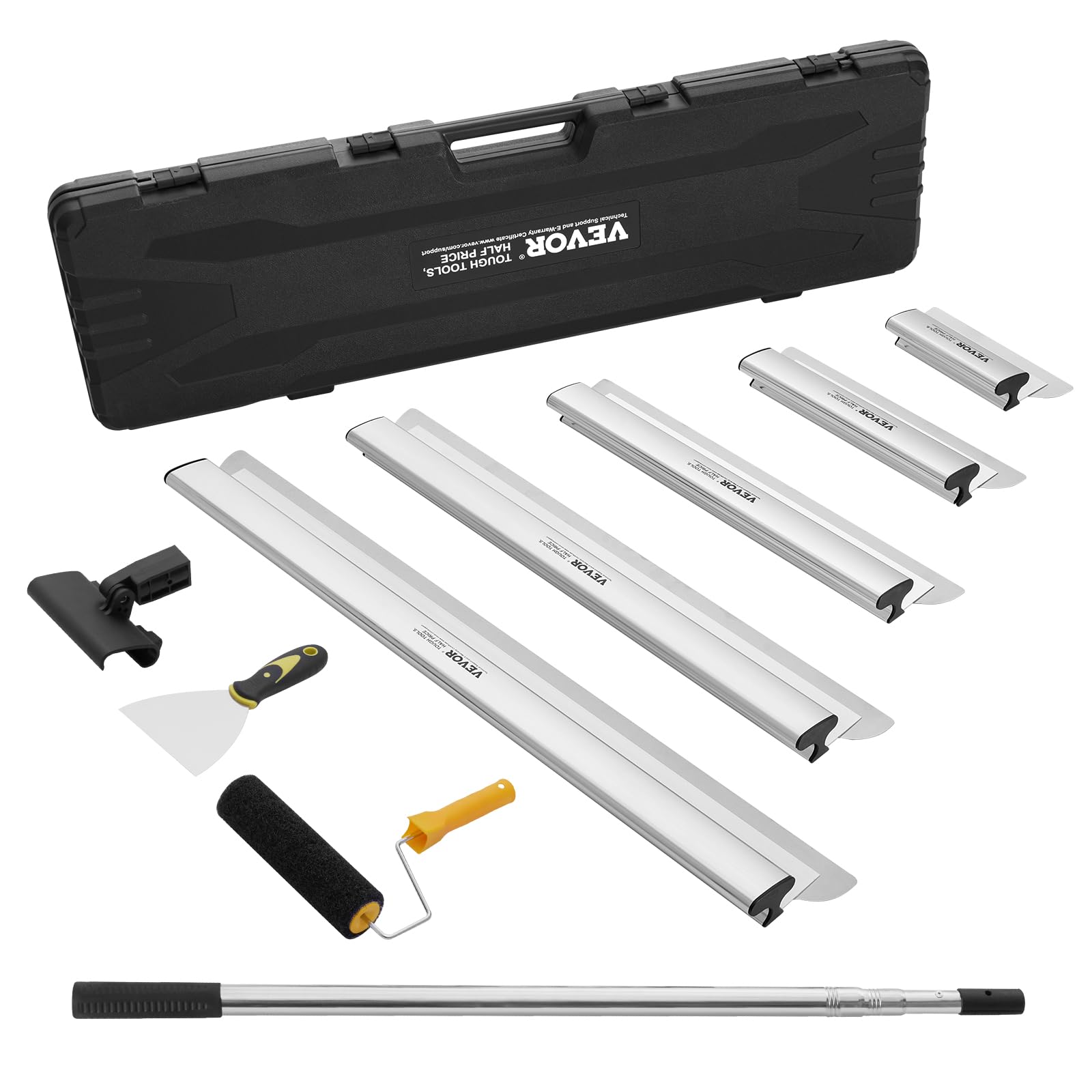 VEVOR Set di Lame per Rasatura per Cartongesso 254/406/610/813/1016 mm Lame per Rasatura, Manico Estensione 862-2072 mm Coltello in Acciaio Inossidabile per Rasatura, per Pannello Murale, Cartongesso