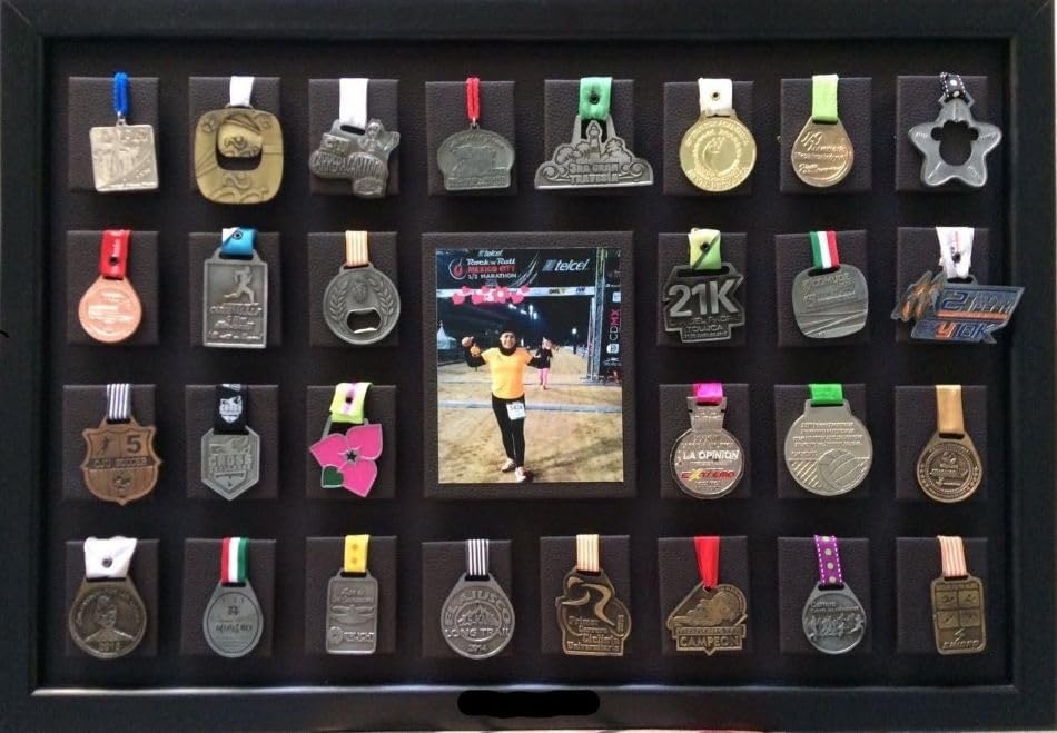 Image of Medal Display 32 Medals (Dark Brown), Marathon, Triathlon, Gymnastics, Soccer, Wrestling, Swimming, Track and Field, Martial Arts. Easy to Install, Beautifully Crafted.