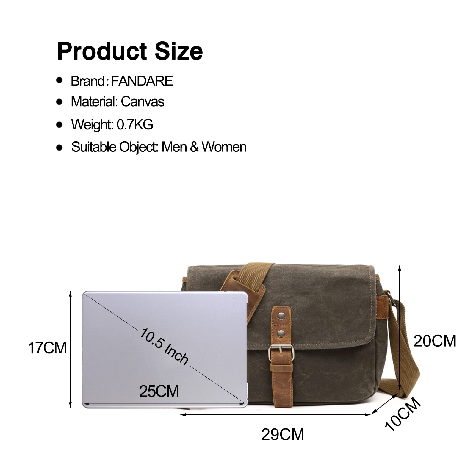 FANDARE Bolso de la Cámara de DSLR Bolso de la Lona Bolsa de Honda Hombre Mujer Bolso Bandolera Bolsa de Mensajero para Estudiante Viaje Trabajo Universidad Business Bolso Ejercito Verde