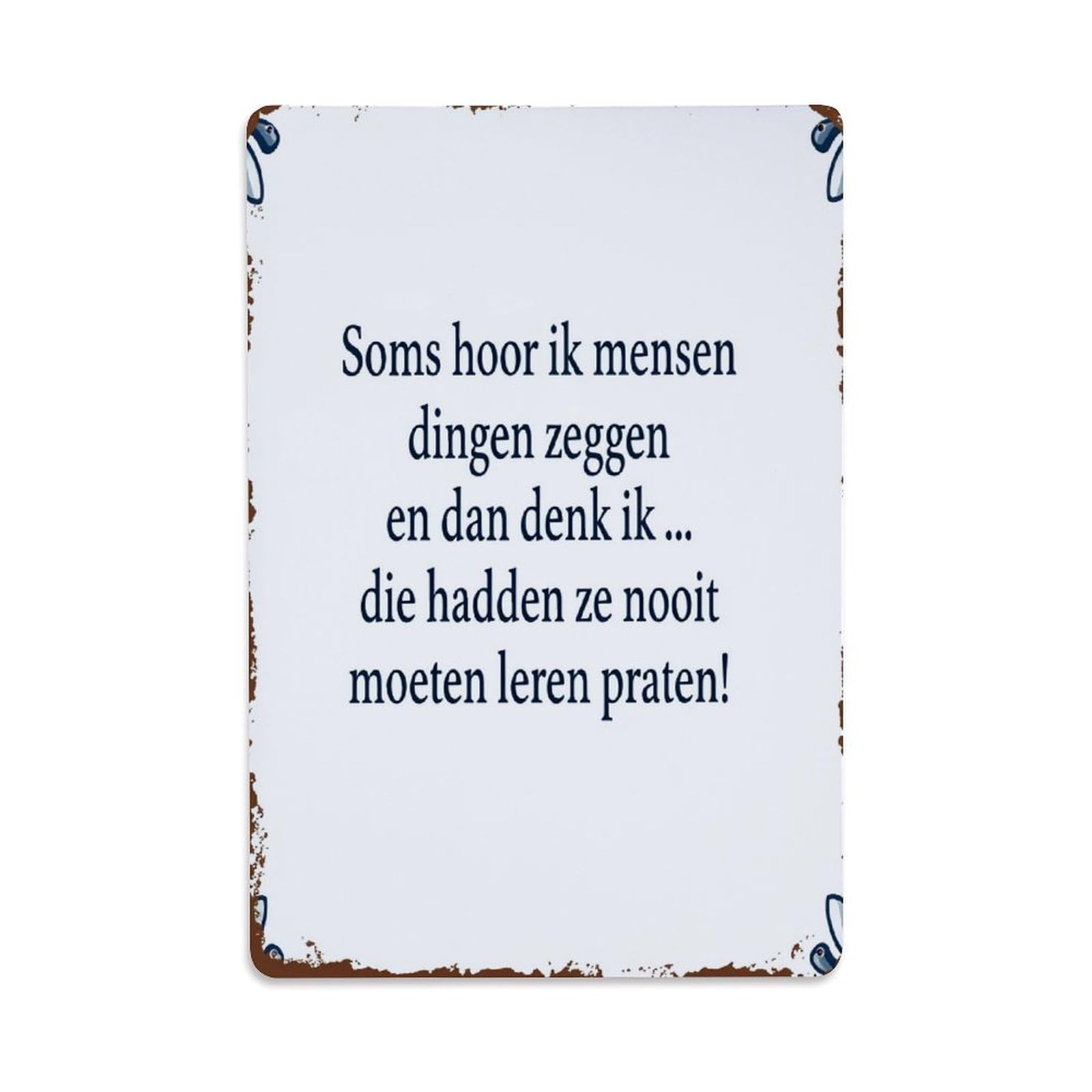 Enderetf Vintage Blue Text On White Background With Brown Border Tin Sign Metal Poster, Home Bar Garage Man Cave Cafe Indoor & Outdoor Wall Decoration 8X12inches