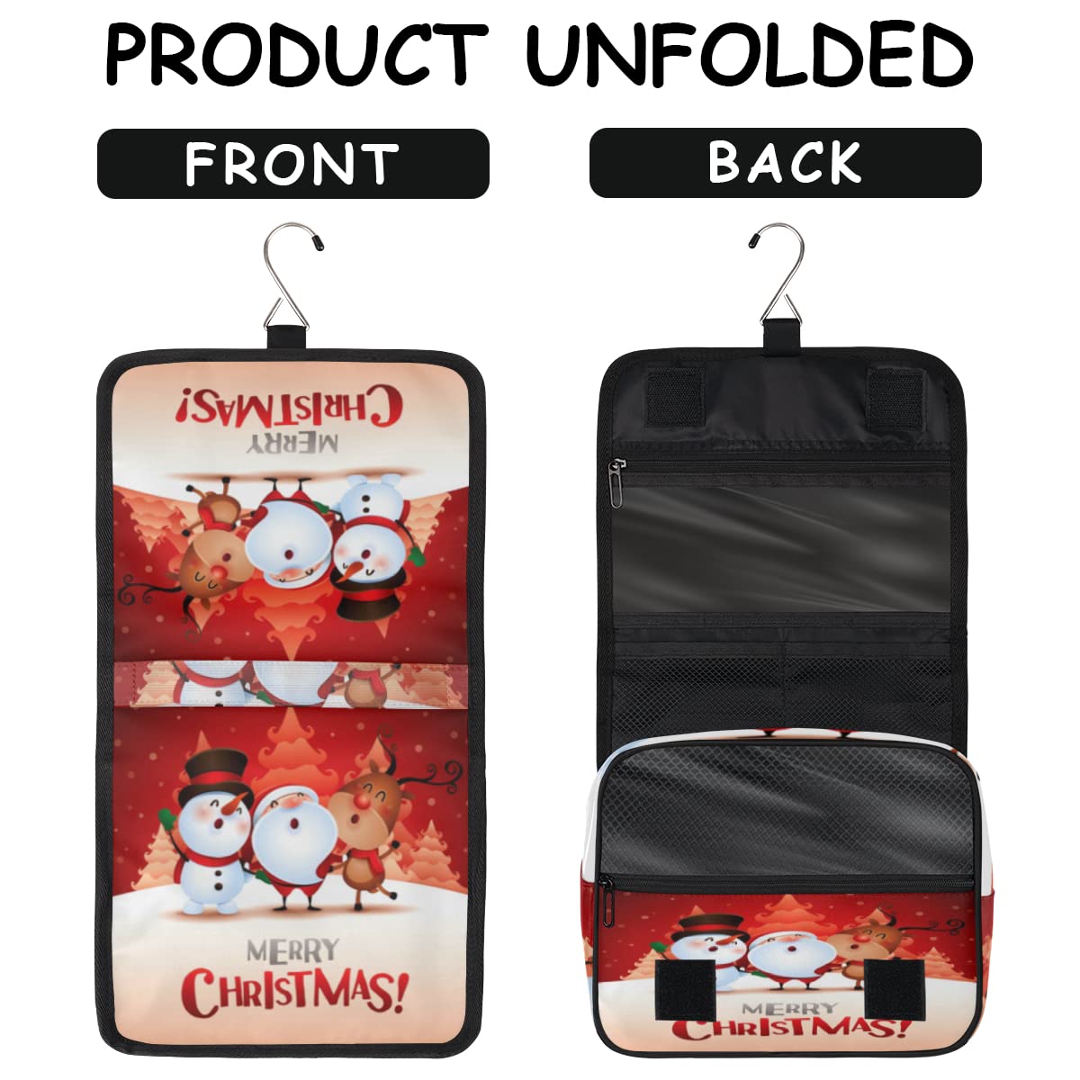 Świąteczna podróżna kosmetyczka Wesołych Świąt Wzory Mycie Torebka Unisex Wiszące przybory toaletowe Kosmetyczka Organizer do makijażu, wielobarwny, Jeden rozmiar