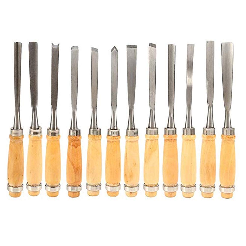 Jeu de ciseaux à bois, trousses à outils pour la sculpture sur bois - Outils professionnels pour le travail du bois avec étui de transport idéal pour les débutants (12pcs)