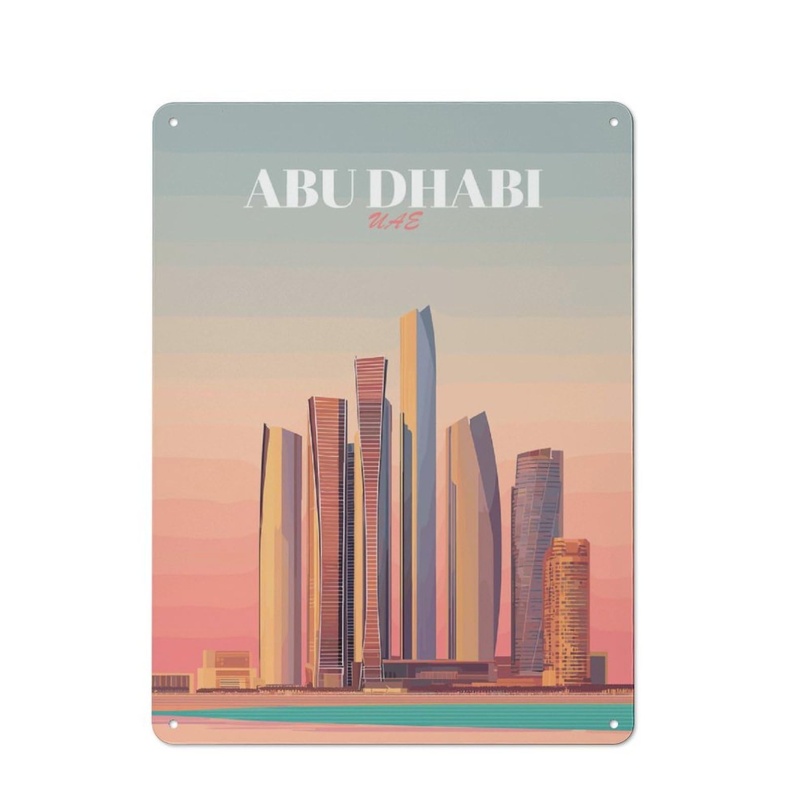 Junmoney Style-18 Abu Dhabi Skyline Vector Illustration Printed Metal Sign 40X30cm For Dining Room Or Kitchen, For Kitchen Wall Decor Lovers
