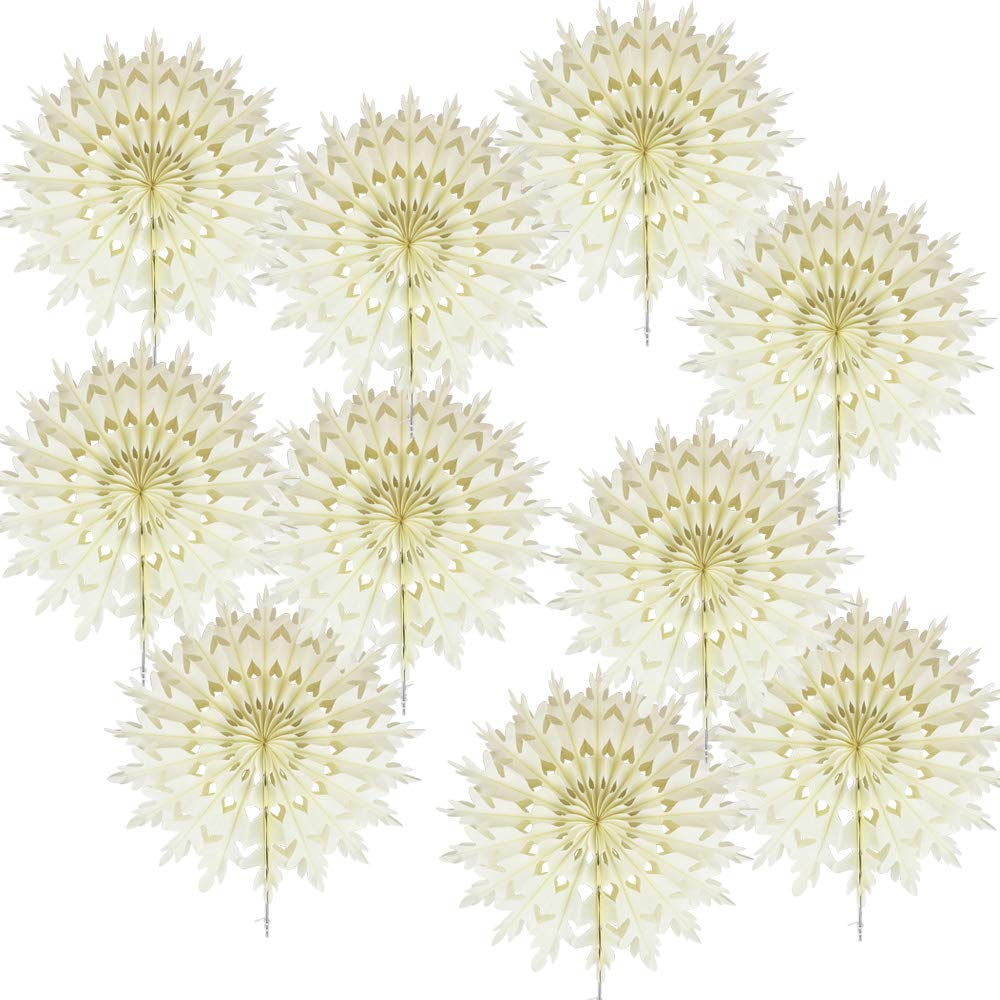 Time to Sparkle 8"(20cm)-10pcs Hanging Fans Tissue Paper Fan Paper Flowers Baby Shower Birthday Wedding Snowflake Christmas | Fan-ivory |
