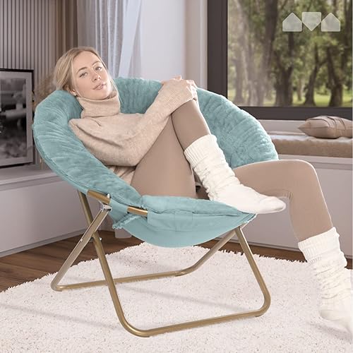 Miniatura 54 de Milliard - Silla acogedora con diseño de platillo, de pelo sintético, para dormitorio, tamaño extragrande (color blanco) Beige,Negro -,Negro +