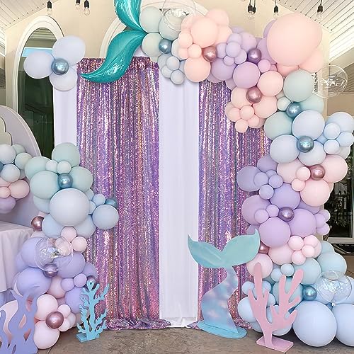 Image of Sequin Backdrop Mermaid Purple 4 Pieces 2FTx8FT Shimmer Birthday Baby Shower Cake Table Decoration Backdrop Fabric