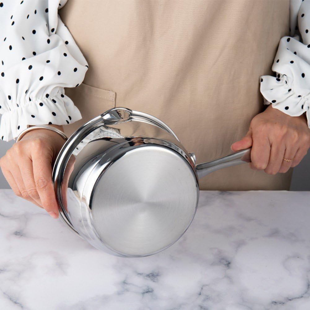 Scaldalatte con Doppio Beccuccio, Cuocilatte in Acciaio Inox, Scioglitore per Riscaldare Latte, Burro, Olio, caffè, tè, Zuppa