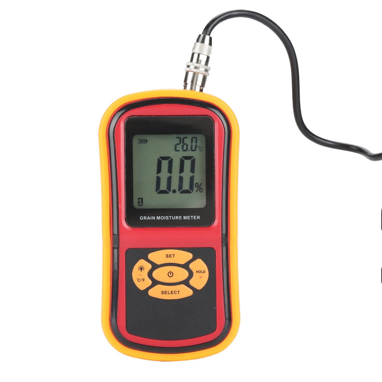 Jeffergarden Medidor de Humedad Digital con Pantalla LCD Retroiluminada, Probador de Humedad para Arroz, Trigo, Maíz, Soja, 5 a 30 por Ciento y 14 a 140 Fahrenheit, Alertas de Retención de Datos para