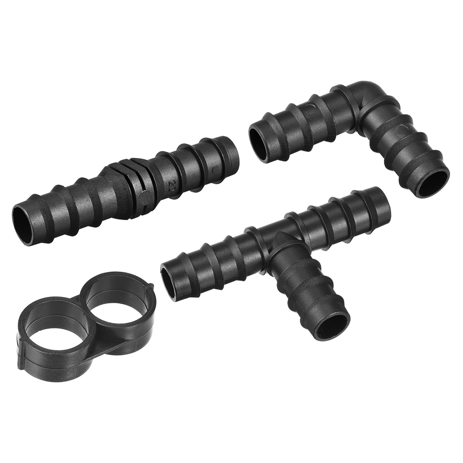 M METERXITY 20 Pack Barb Hose Fittings - 19.5mm Barbed Connectors Irrigation Fittings Apply to Garden, Black(8 Straight Barbs 6 Tee Barbs 6 Elbows) โ image 1