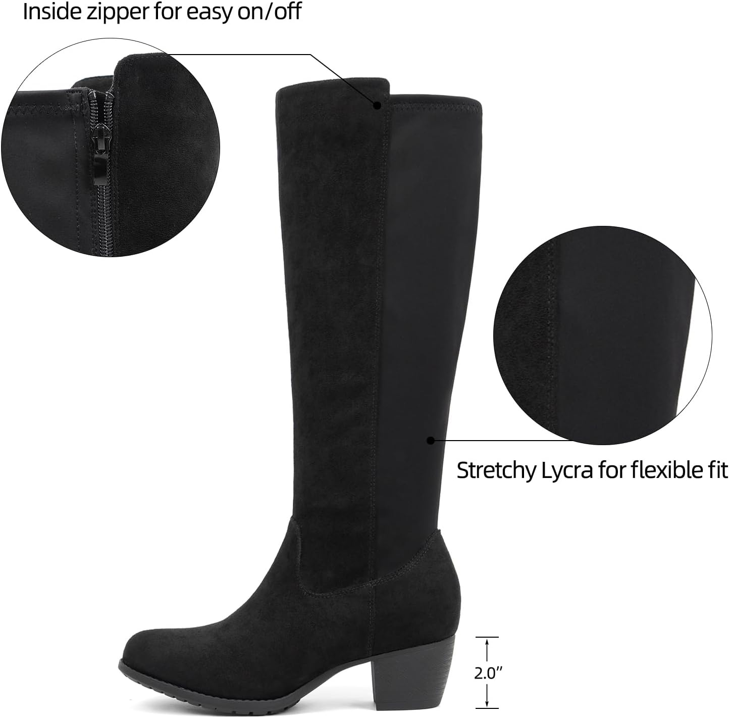 VJH confort Women's Knee High Boots, Round Toe Low Heel Stretchy Comfy Wide Calf Tall Riding Boot - Image 3