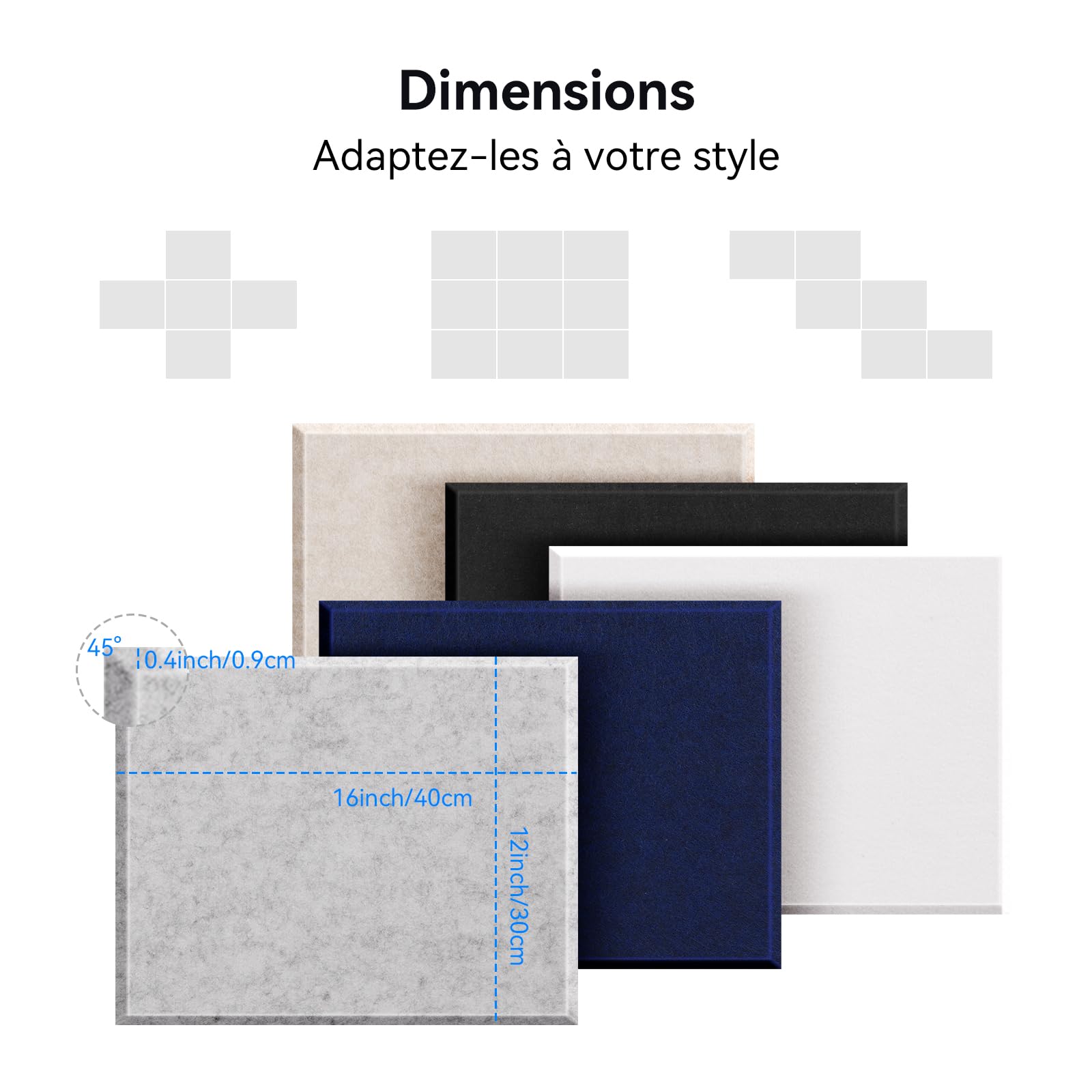 Lot de 12 panneaux acoustiques autocollants, 30*40*0.9cm Isolation phonique efficace, Couverture 1,44㎡, haute densité (230kg/m³) NRC 0.95, mousse acoustique pour murs et portes, salle de jeux