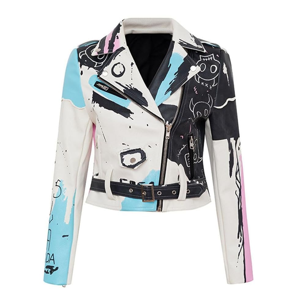Alloaone Punk Rock PU Leather Jacket Women Short Slim Hit