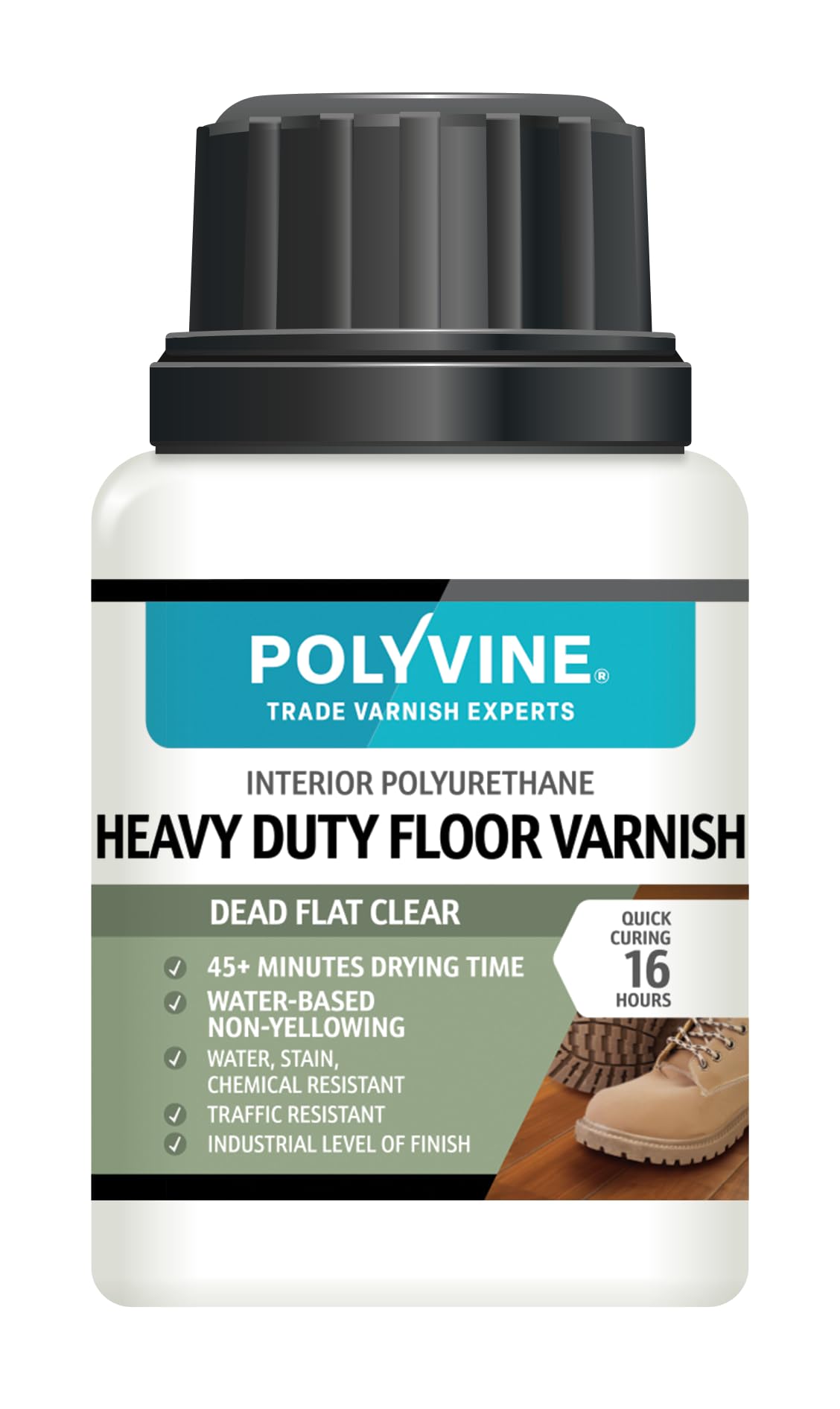 Polyvine Heavy Duty Floor Varnish Dead Flat Finish – Quick Drying Floor Varnish – Polyurethane, Water-Based, Water Resistant Indoor Flooring Protection for Wood, Stone, Tiles, Slate (Dead Flat, 100ml)