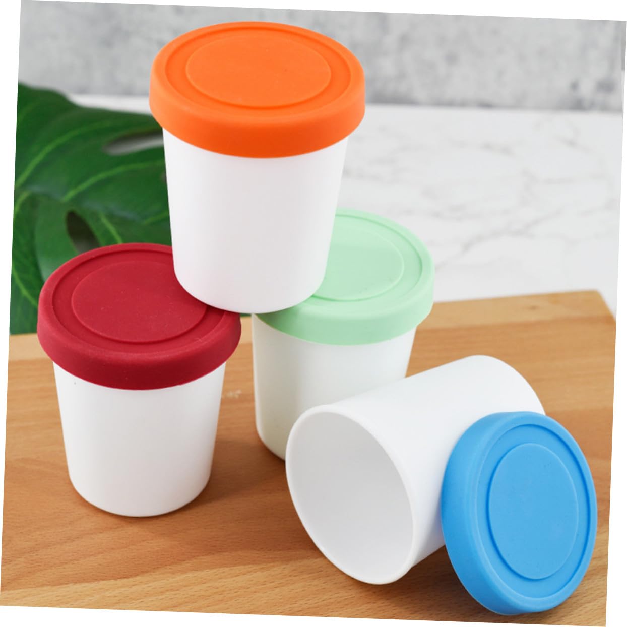STOBAZA Contenitori Gelato Riutilizzabili 4 Pezzi Coperchi Silicone, 1000ml