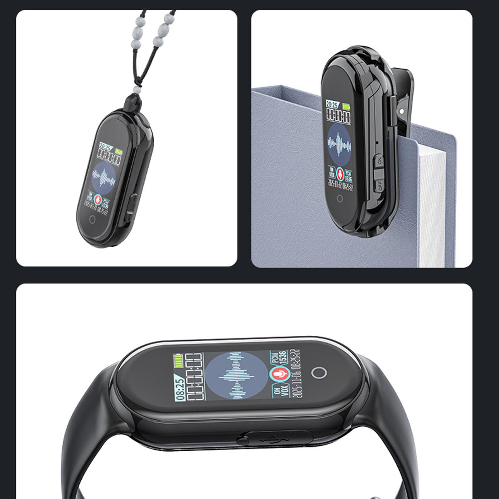 Registratore Vocale da 64 GB, Dittafono con Riduzione del Rumore AI, Memoria 768 Ore, Attivazione Vocale, USB C, Clip da Polso Indossabile per Lezioni, Viaggi in Ufficio