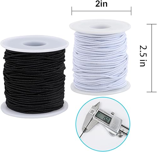 Miniatura 2 de Cuerda elástica para pulsera, 2 rollos de cuerda elástica de 0.059 in para pulseras, joyería, collares, cuentas y manualidades (negro y blanco)