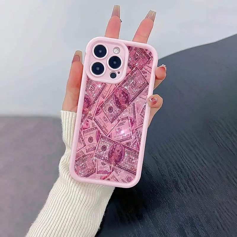 Image of COVERLY Cute Money Dollar Back Case Cover for iPhone 12 Pro | Hot Pastel Pink Glittery Banknote Design | Camera Lens Protection | Soft TPU Silicone Aesthetic Cover for Girls & Women (Pink, Shockproof)