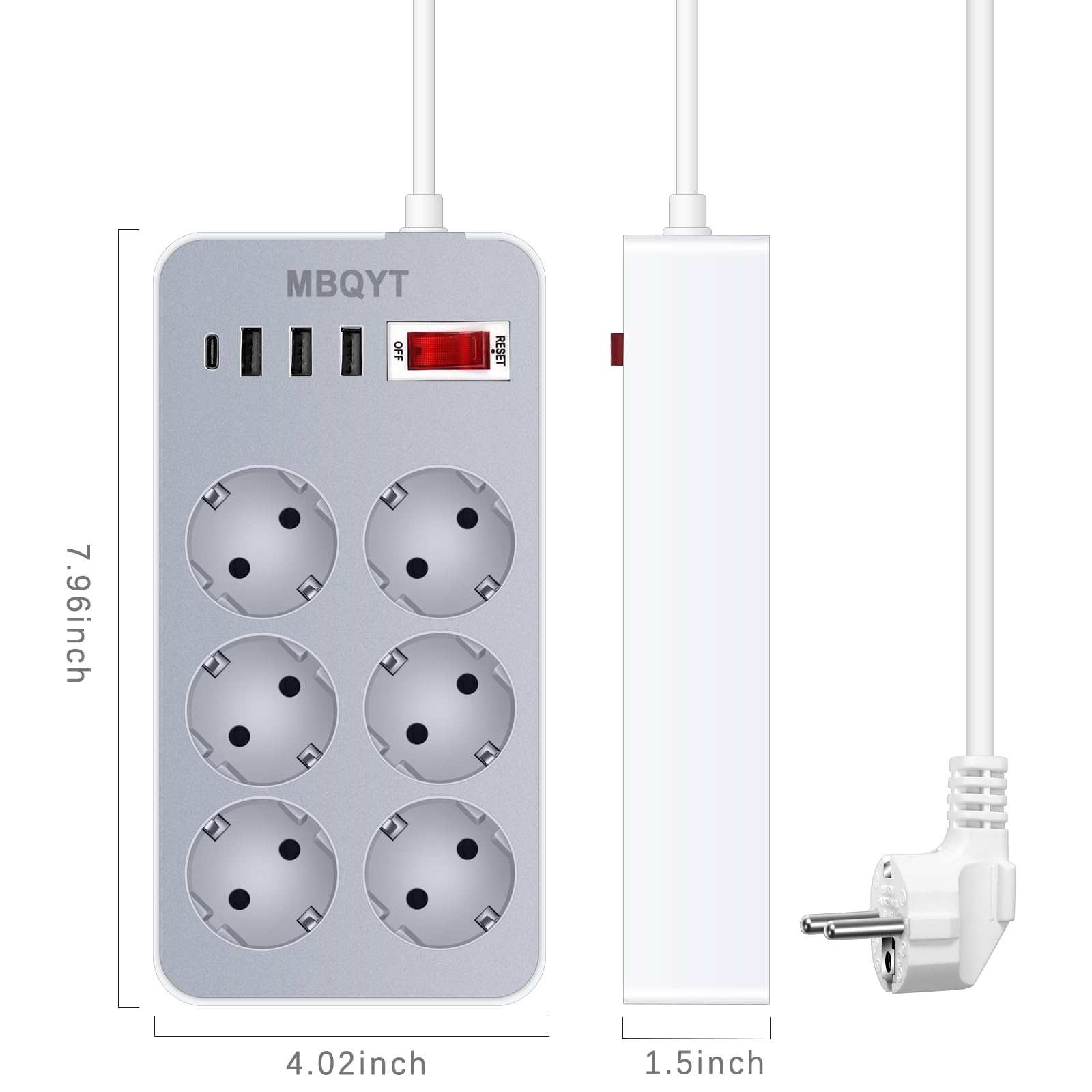 Ciabatta Multipresa Elettrica con Interruttore Regleta Enchufe, Interruttore Automatico di Protezione, Presa per Casa/Ufficio/Negozio (1.8M)