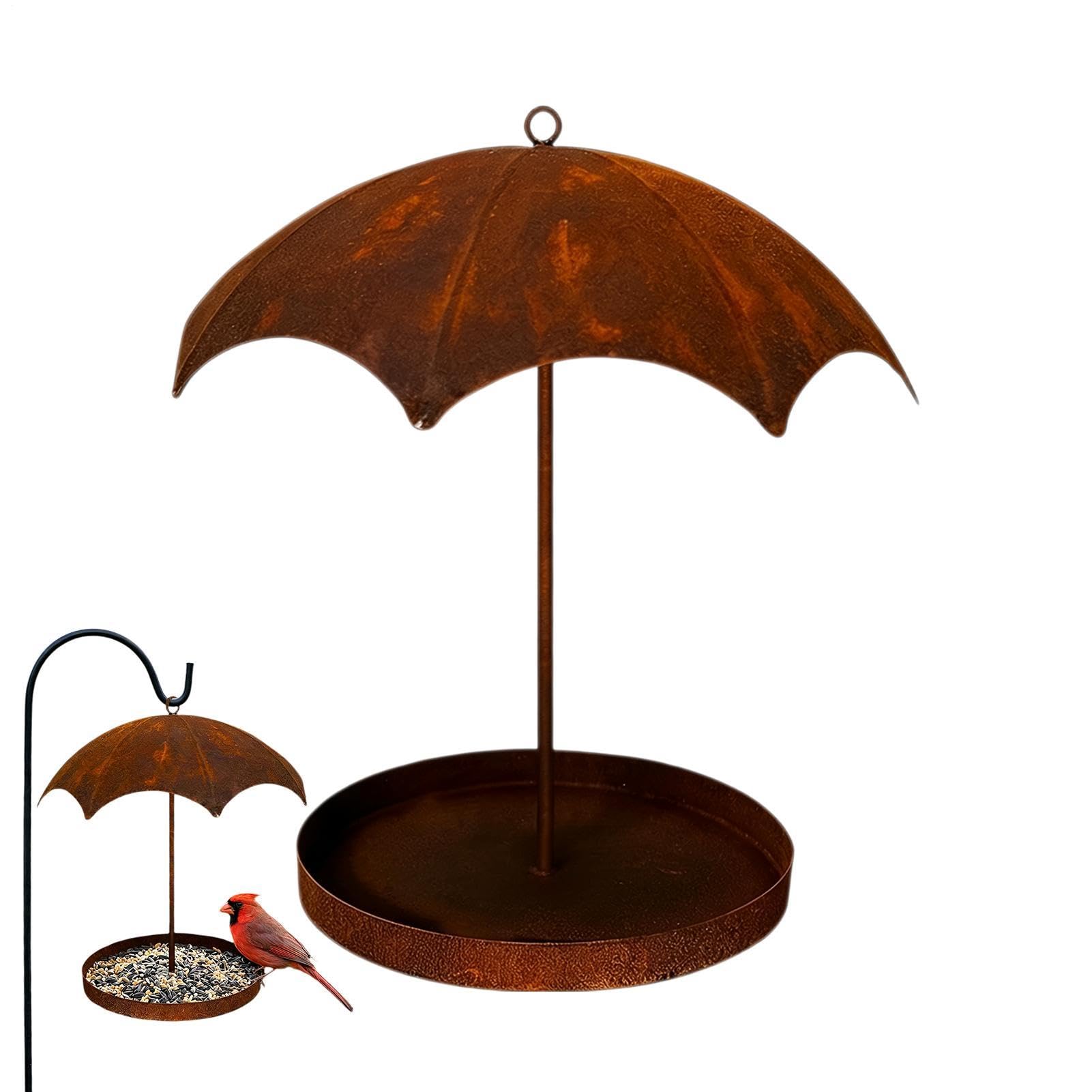 Vogelfutterstation für den Außenbereich – Spatzen-Futterbehälter aus Metall | 17.30cm Eisen Regenschirmform Saatguthalter mit Regenschutz, Hängende Gartenfutterstation für Rasen, Hinterhof, Balkon, Deck