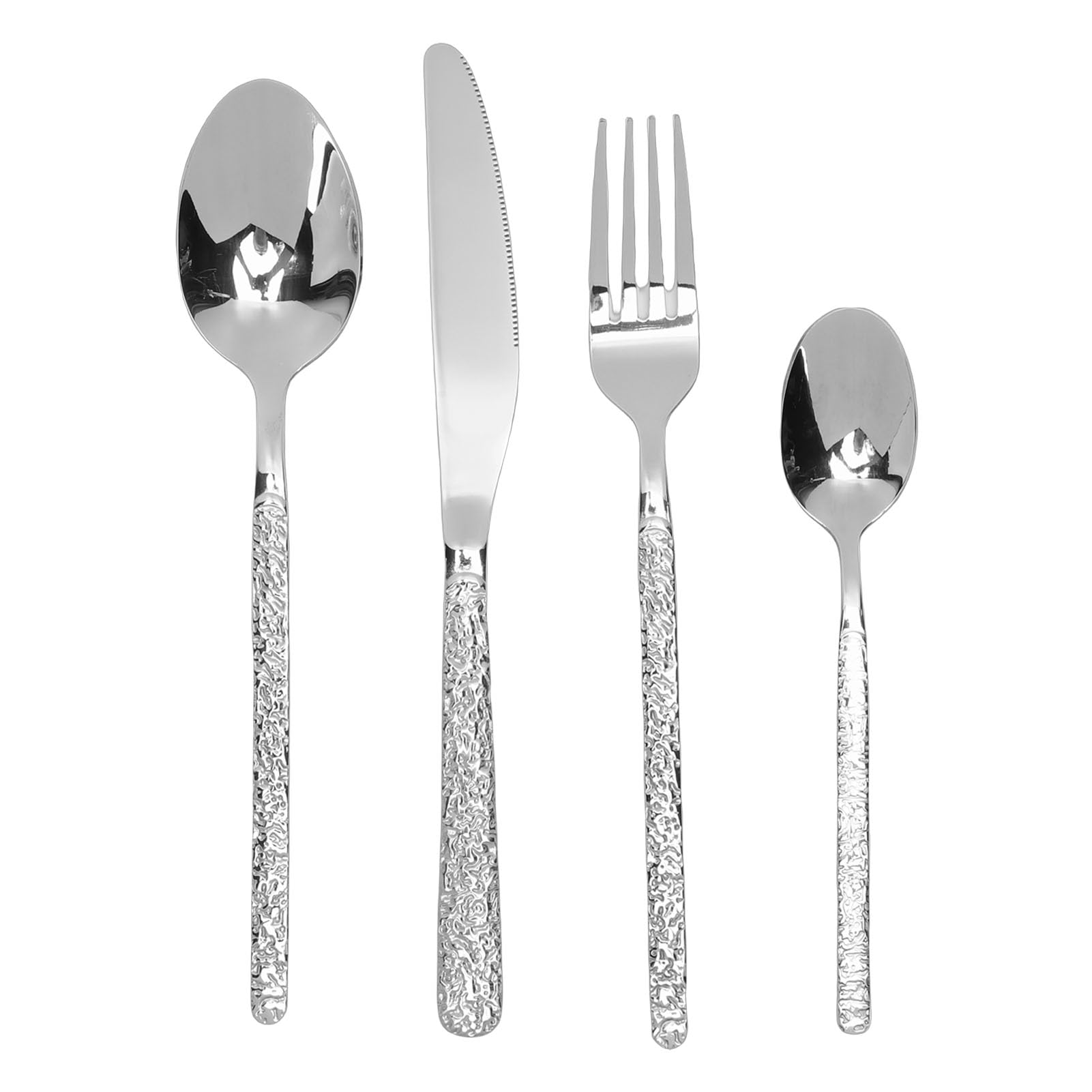 Haofy Juego de Cubiertos de Acero Inoxidable de 24 Piezas, 6 Cubiertos para 6 Personas con Mangos Martillados para el Hogar, Boda, Restaurante, Mesa Elegante, Uso Diario, Ocasiones Especiales (SILVER)