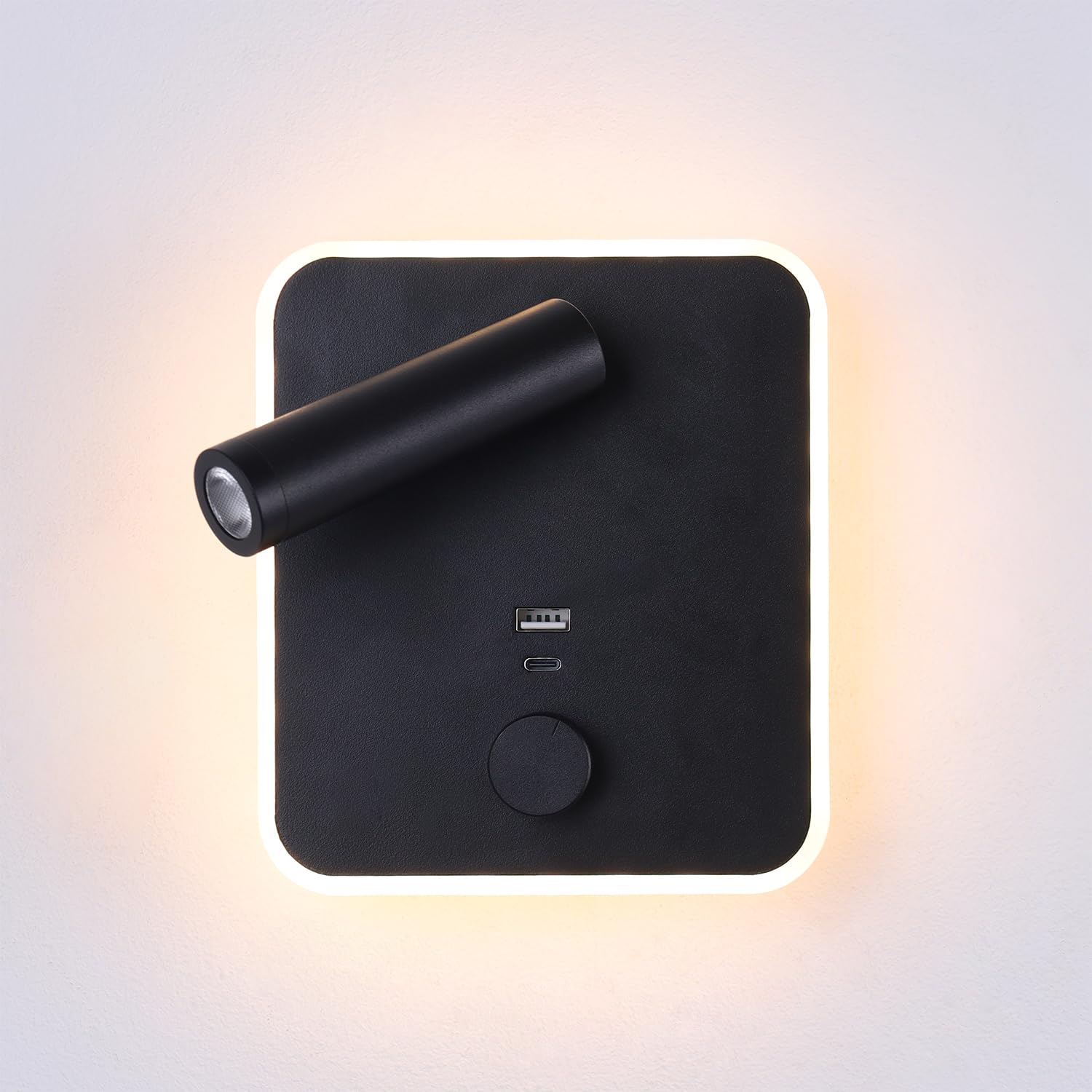 30W Schnellladung Plug-in Wandlampen mit zwei USB-A/C Ports, verstellbare Leselampe, 2-in-1 Installation für Schlafzimmer/Wohnzimmer, LED-Wandlampen (Schwarz)