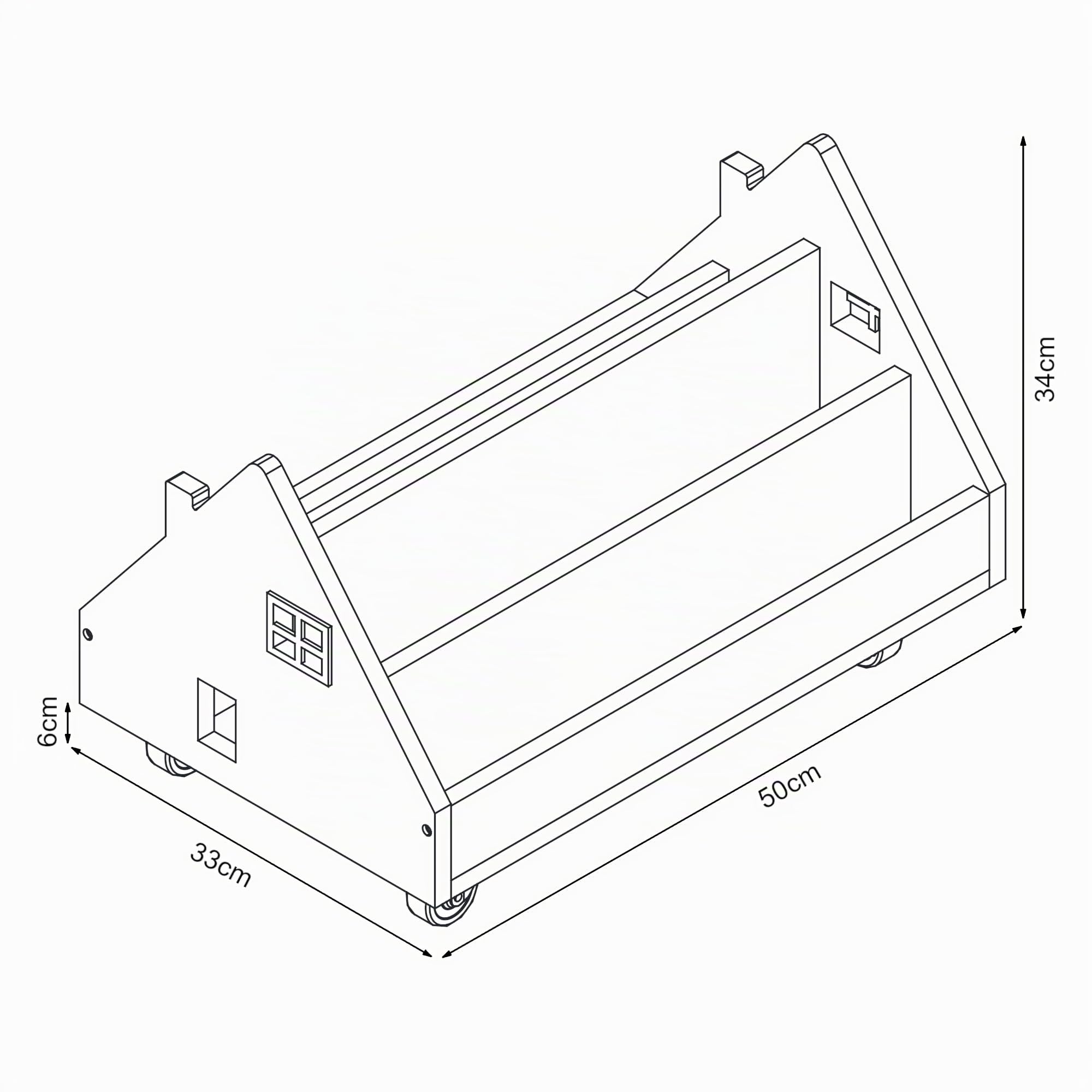 [en.casa] Étagère Mobile pour Enfants en Forme de Maison avec 4 Compartiments Ouverts Bibliothèque sur roulettes Organisateur de Livres et Cahiers Esthétique MDF 50 x 33 x 34 cm Vert Menthe Blanc