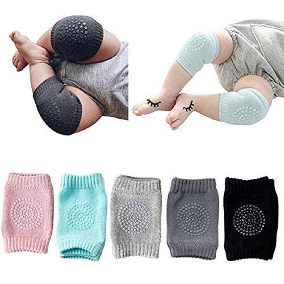 D M ENTERPRISE® (Set of 2 Pairs) Baby Knee Pads for Crawling, Anti-Slip Padded Stretchable Elastic Cotton Soft Breathable Comfortable Knee Cap Elbow Safety Protector
