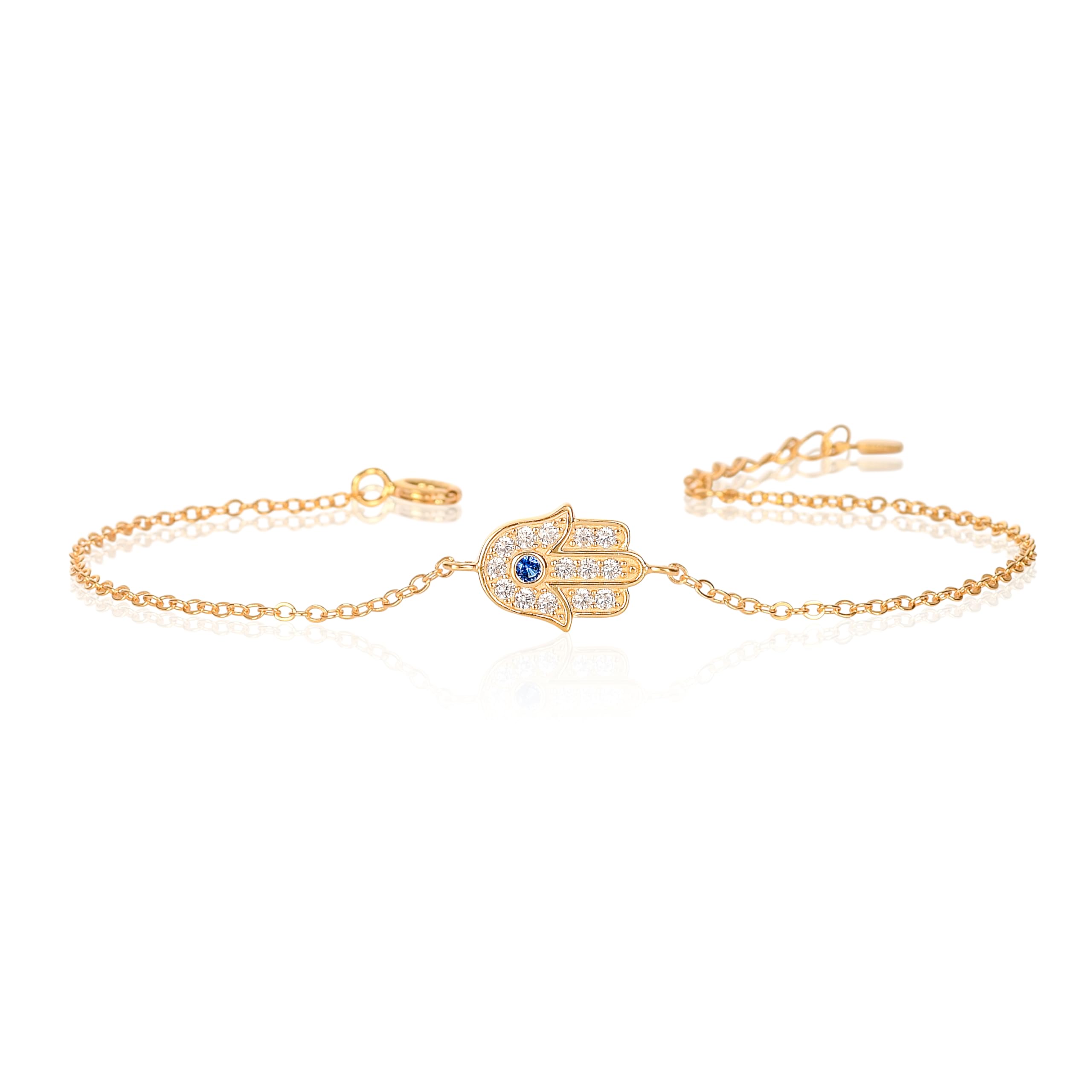 Diamond Treats Bracciale da donna in argento 925 a mano di Fatma, bracciale Khamsa con pietre in zirconia, per donna e ragazza, bracciale da donna argento, oro giallo o oro rosa