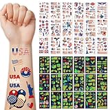 Glow Independence Day Temporary Tattoo, 4th of July Face Sleeve Tattoo, Luminous 36 Sheets American Flag Fake Tattoos, Red White and Blue Party Supplies, Memorial Day, Labor Day Patriotic Tattoos