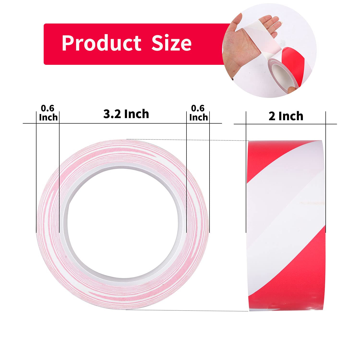 Nastro di sicurezza per segnalazione di pericolo – Nastro adesivo impermeabile antiscivolo antiscivolo – Nastro autoadesivo per marcatura del pavimento (6 x 36 m, rosso-bianco, 6)