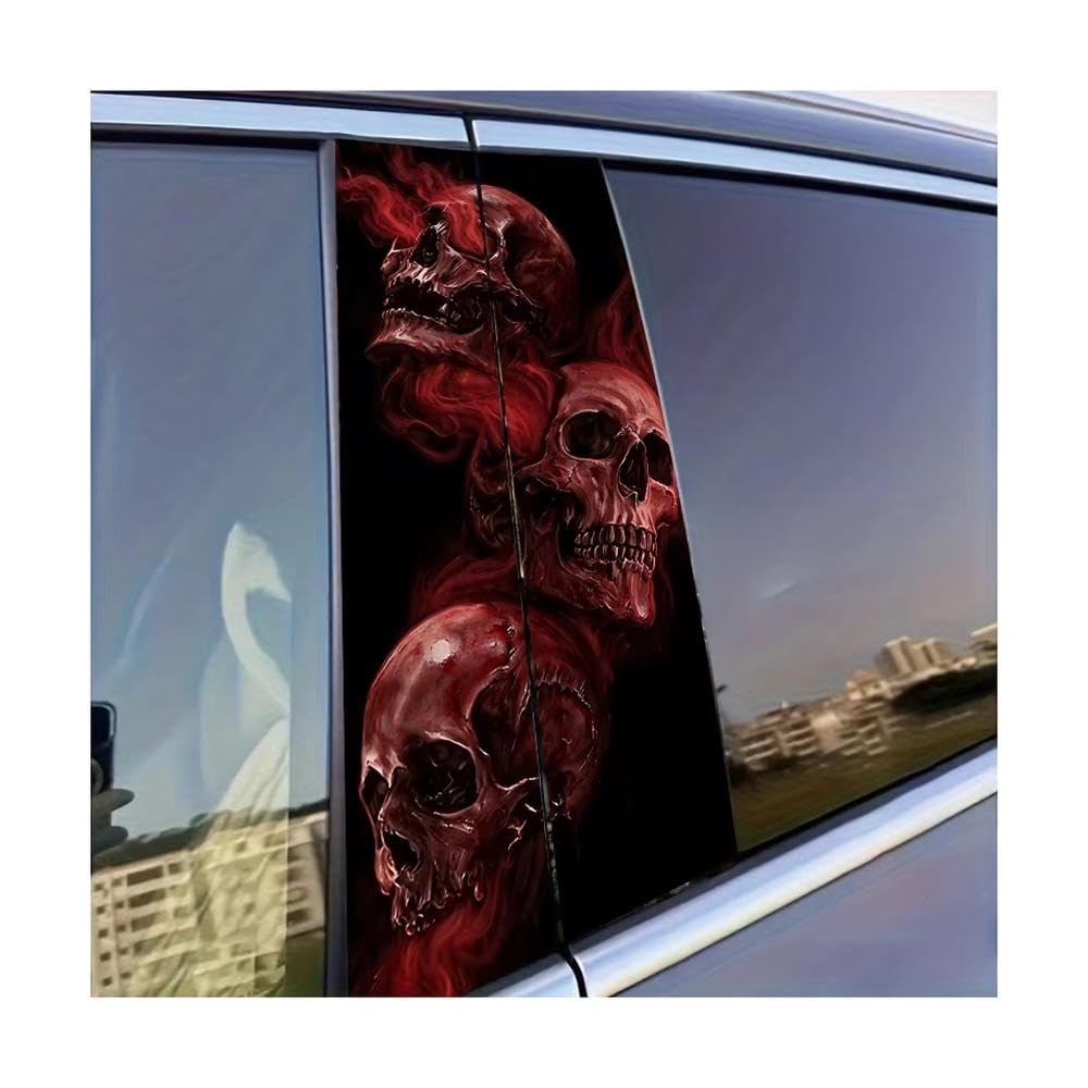 Dabhuoc One Color Car Parts 2 Pcs Car Window Pillar Stickers Blood-Flame Skulls Glossy Protective Polyethylene Film