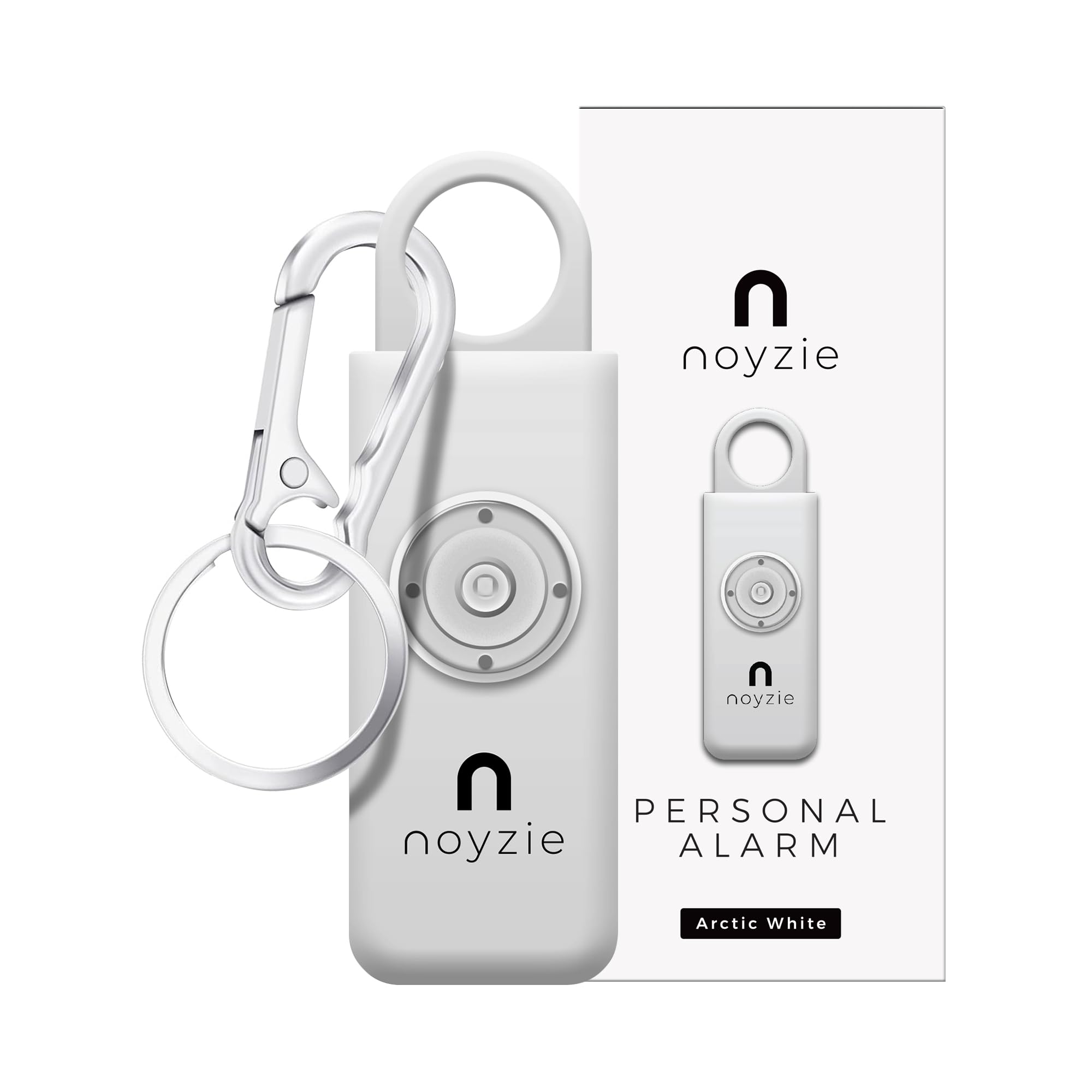 Noyzie Women's White Personal Alarm Personal Safety Alarm With Loud 125Db Siren And 200-Lumen Strobing Led Light - Self Defence Rope Alarm Keyring Keychain For Men, Elderly & Dog Walkers (White)