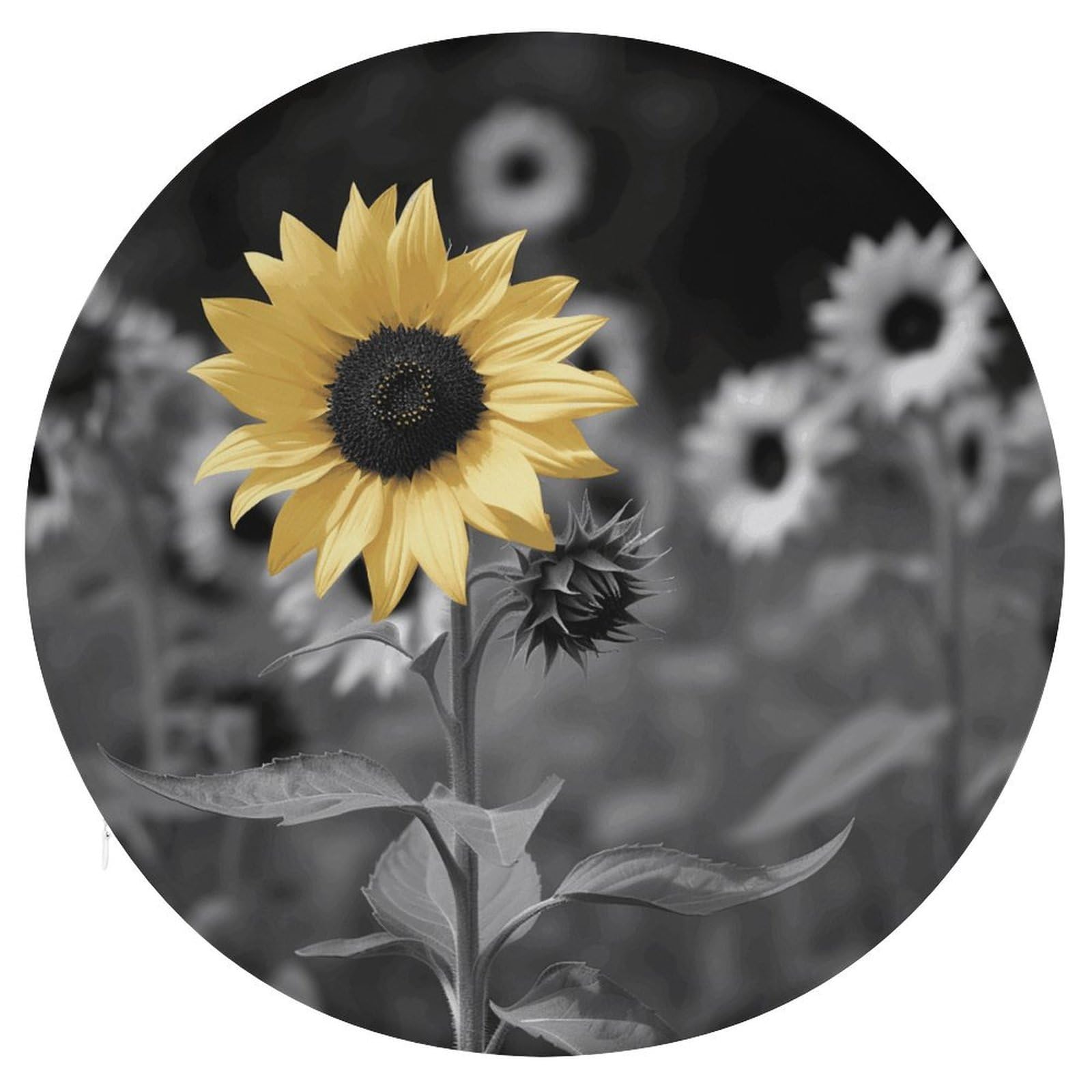 Wsoihfec Style Black And White Sunflowers Seat Cushion Round Chair Pad