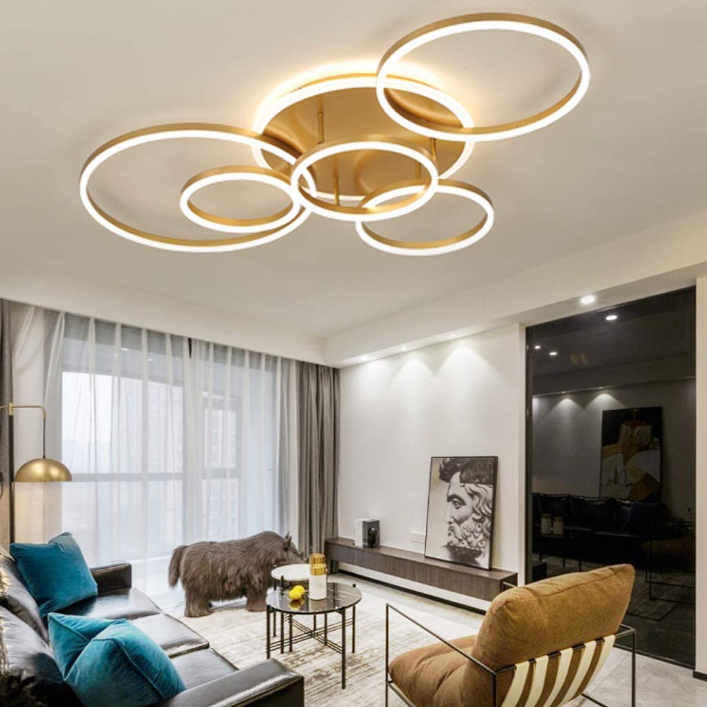 Lampa sufitowa Nowoczesna duża lampa do salonu LED Ściemnialna z pilotem Kolor światła/Jasność Regulowana metalowa rama Sypialnia Klub Oświetlenie jadalni Oświetlenie Lampa wisząca,Gold
