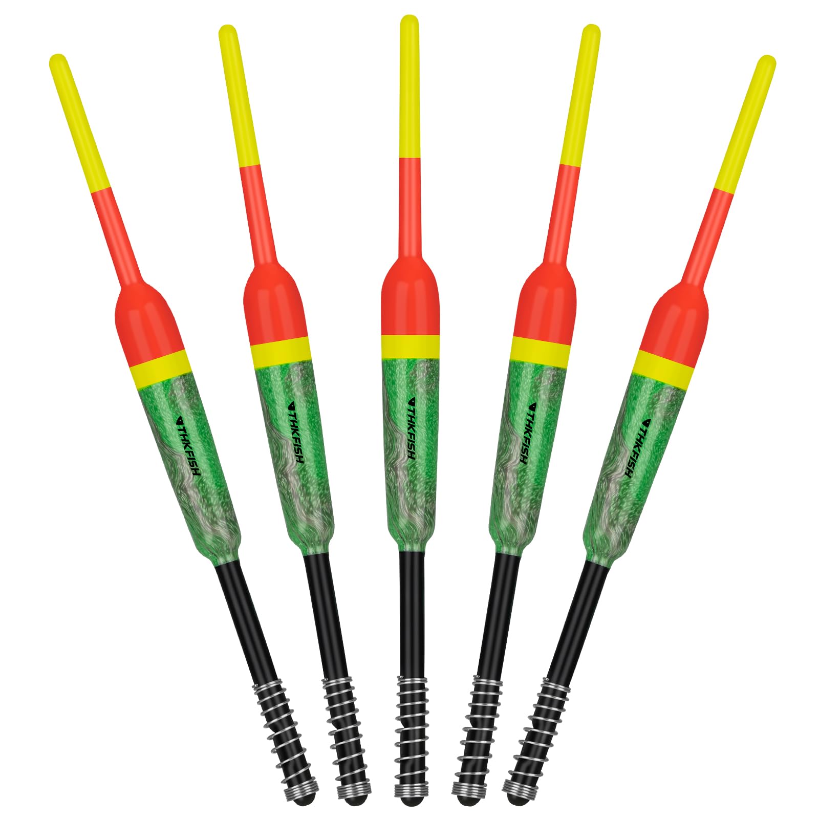 THKFISH Balsa Wood Spring Bobbers for Fishing, Slip Fishing Bobbers Spring Floats for Crappie Catfish Trout Panfish Walleyes Fishing Fixed Bobber 5 PCS