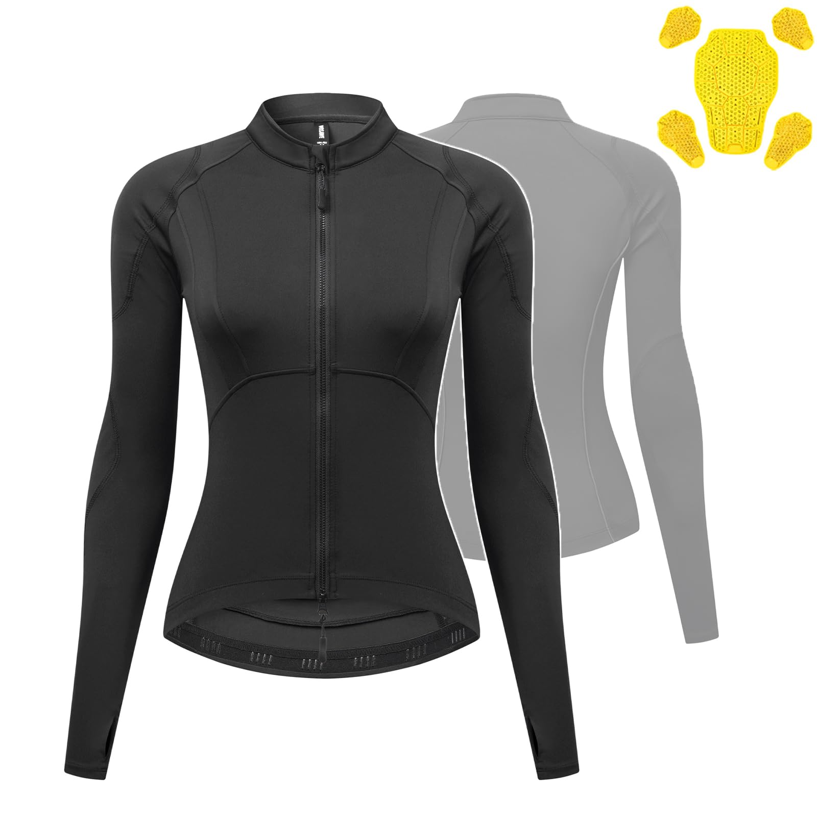 ARMAAN Damen Motorrad Protektorenshirt – Langarm Base Layer Mit Reißverschluss, Herausnehmbare CE-zertifizierte Protektoren, Atmungsaktive Schmale Schutzjacke Für Straße Und Pendeln