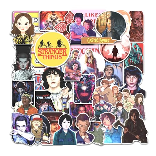 Image of FlyBuyHub Aesthetic Vinyl Journal Stickers for Phone Case, Laptop, Notebook, Dairy, Water Bottle, School Bag, Etc Self-Adhesive Set of 50 Glossy and Waterproof Stickers (Stranger Things)