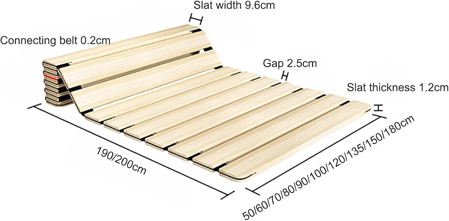 Rollable Floor Mattress Frame，Adjustable Solid Wood Bed Support Slats for Lumbar Spine Protection Hardwood Bed Board (50x190x1.2cm)