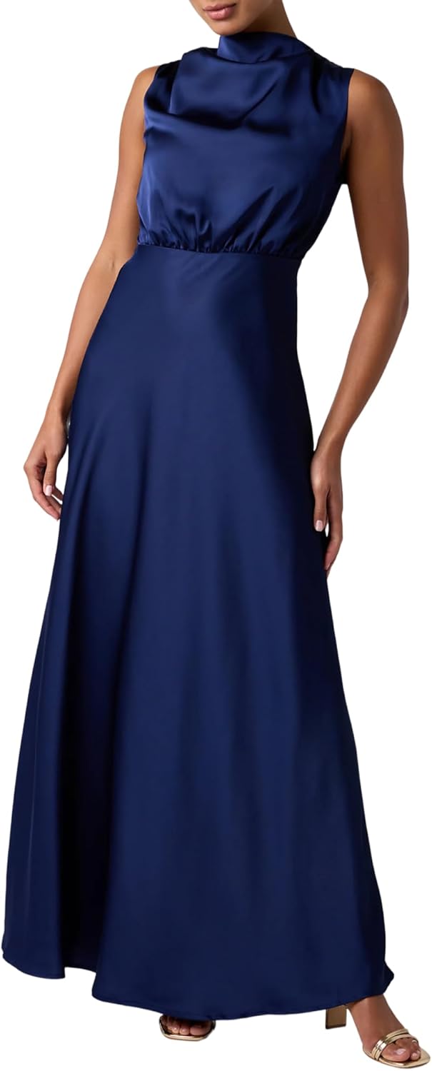 Lulus Ada Satin Maxi Dress Women’s Sleeveless Mock...