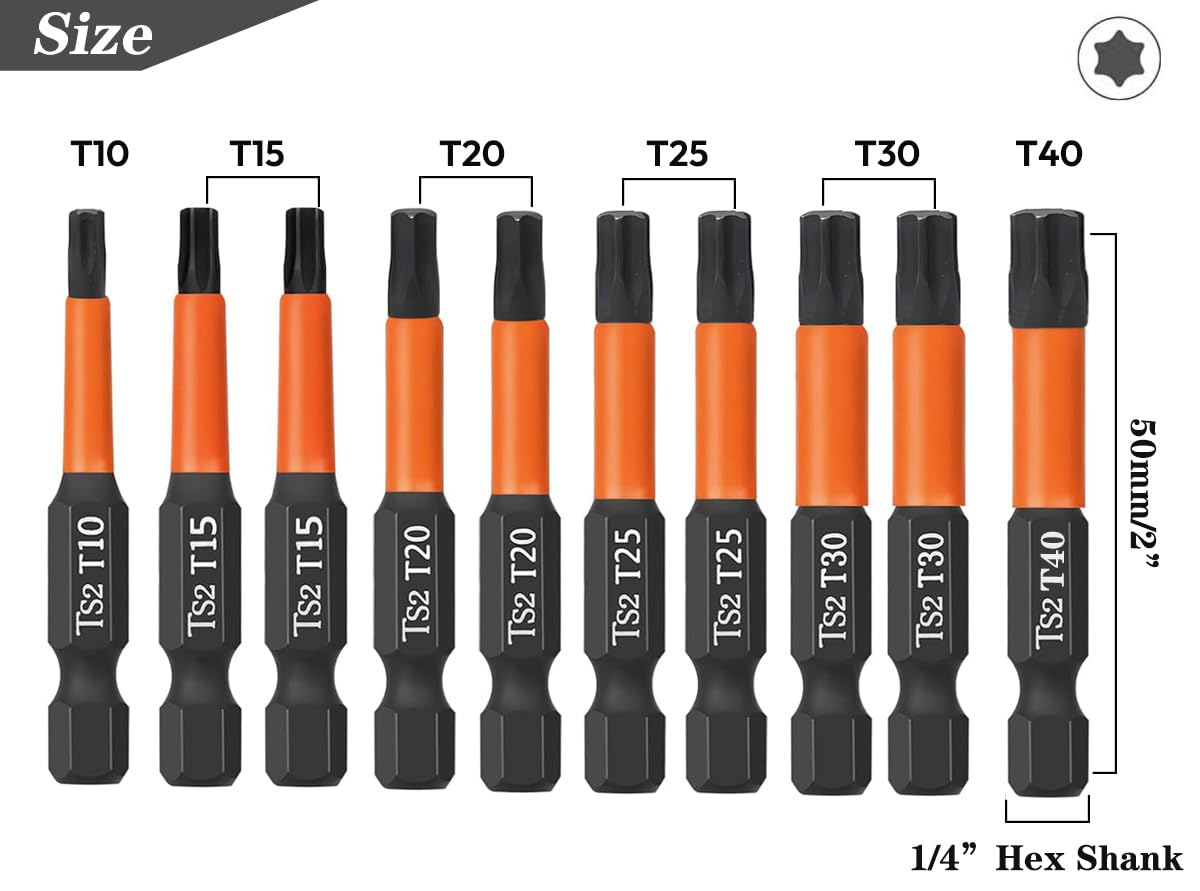Torx Bit Set 12-teilig – Sicherheits-S2-Stahl, 7,6 Cm Lang, 1/4" Antrieb Für Schraubendreher