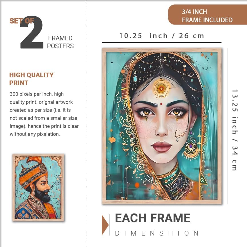 Image of NoWorries Traditional Indian Folk Art Wall Painting Frame Set of 4 | Decorative Wooden Wall Art Frames | Ethnic Home Decor Artwork for Living Room Bedroom Office Hallway