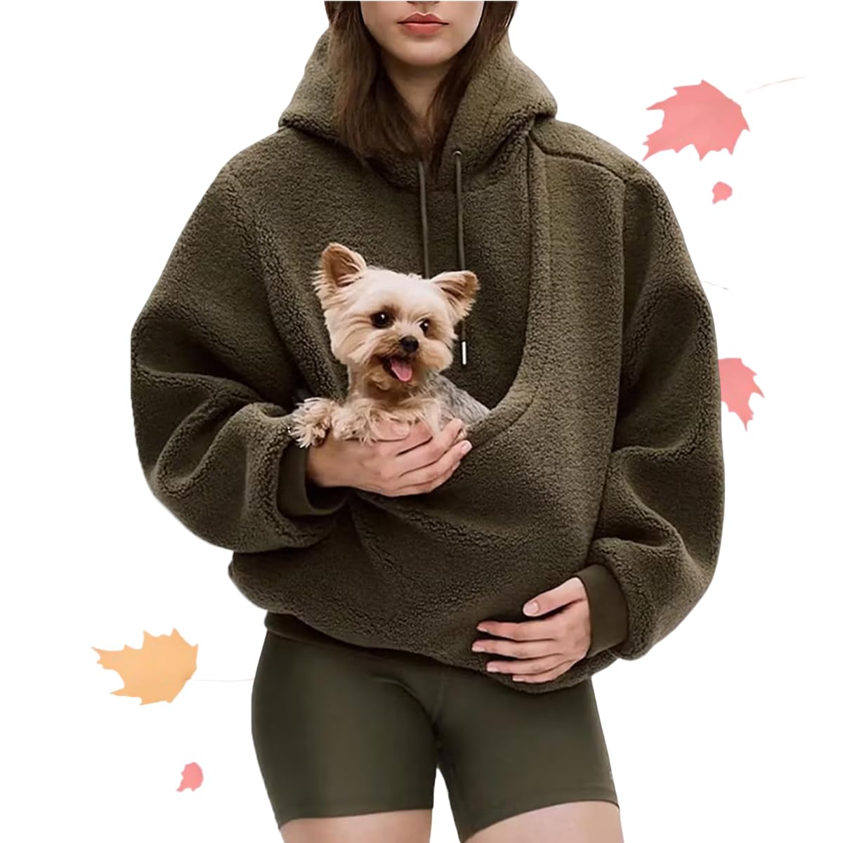 Pet Pouch Hoodies Oversized Pet Sling Hoodie with Pockets (Brown,L)