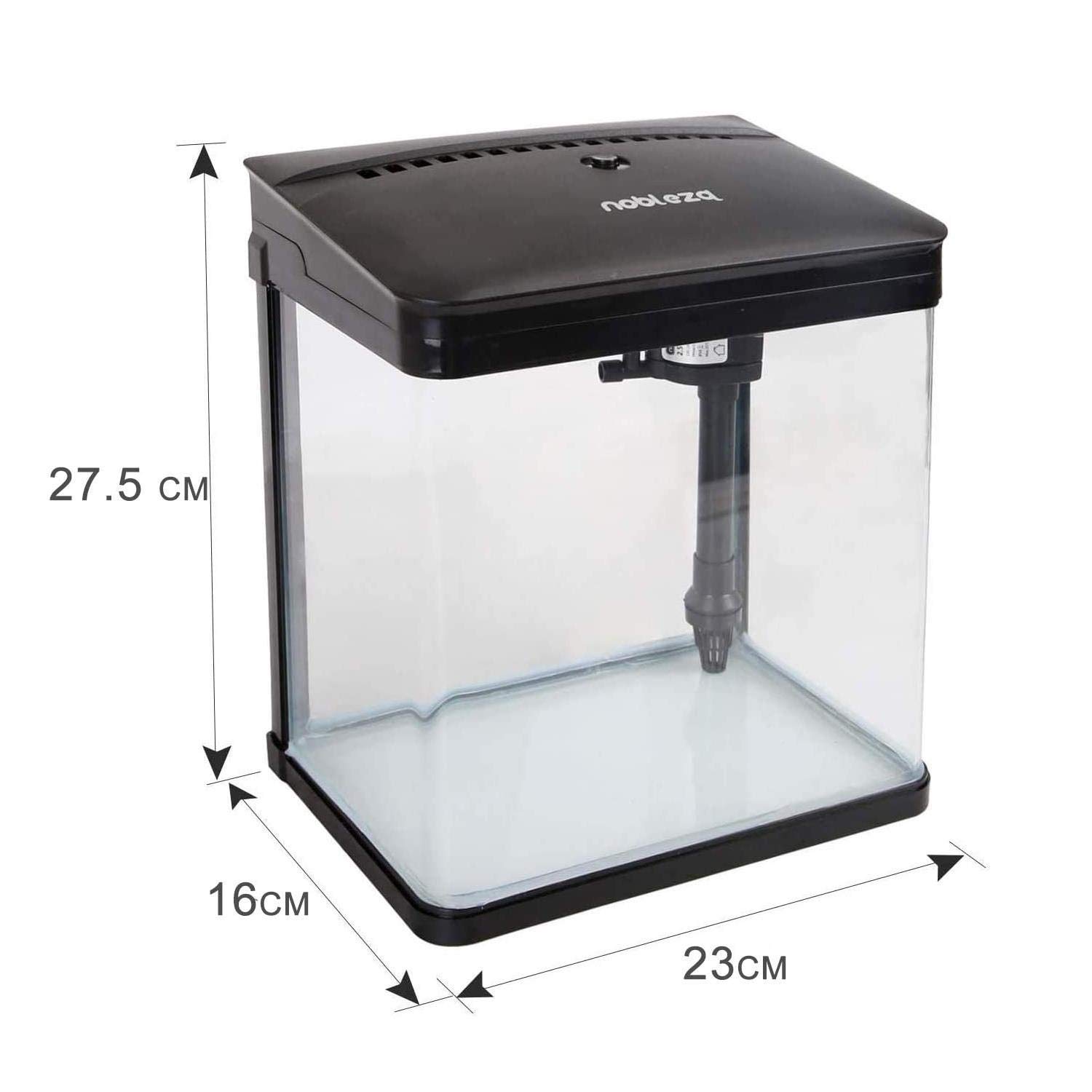 Nobleza - Nano Acquario in Vetro per Pesci Acqua Tropicali con Filtro Inclusa. 7 Litri, Color Nero.