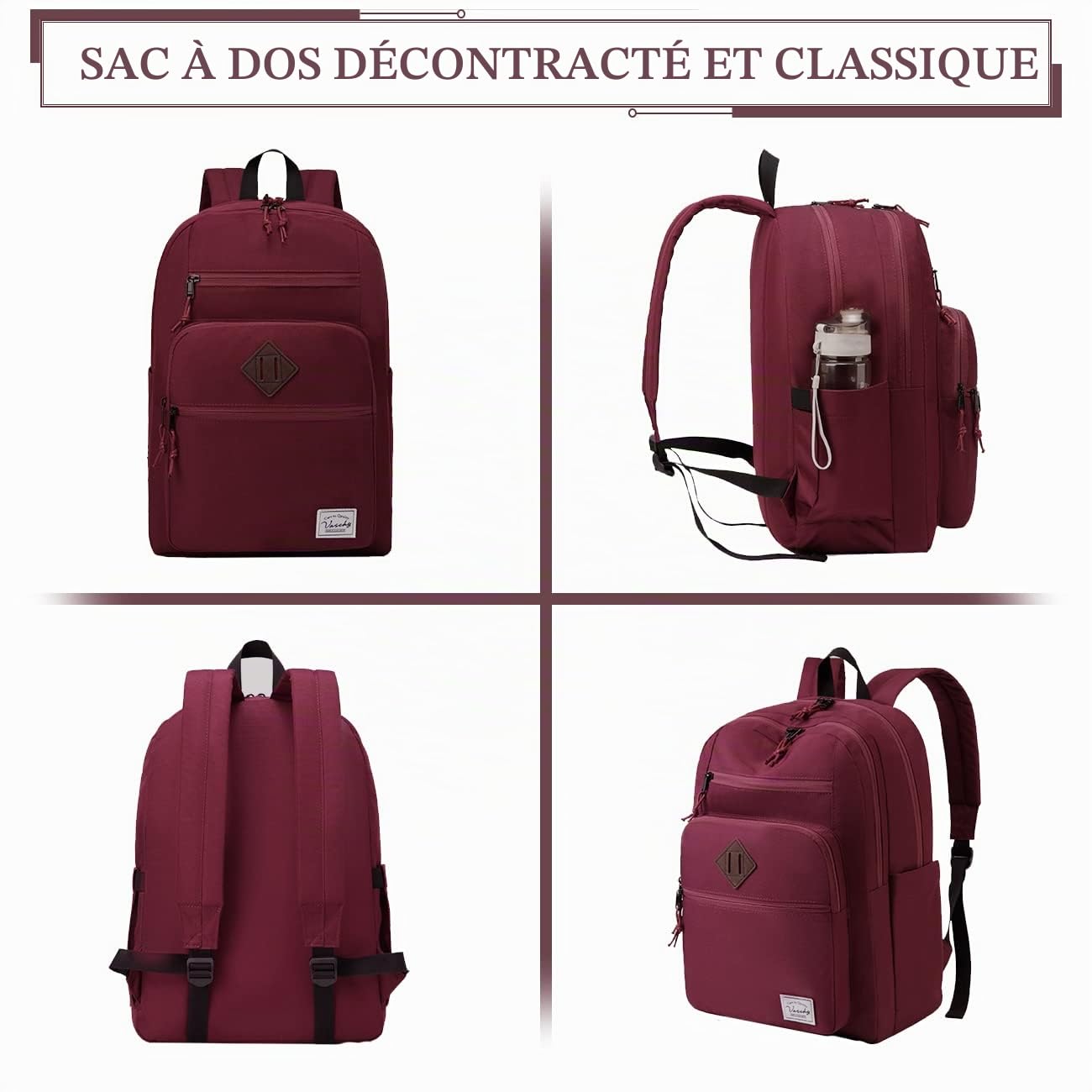 VASCHY Sac à Dos 2 Compartiments, Sac College et Ordinateur Léger Imperméable Grande Capacité pour Adolescent, École, Travail, Voyage