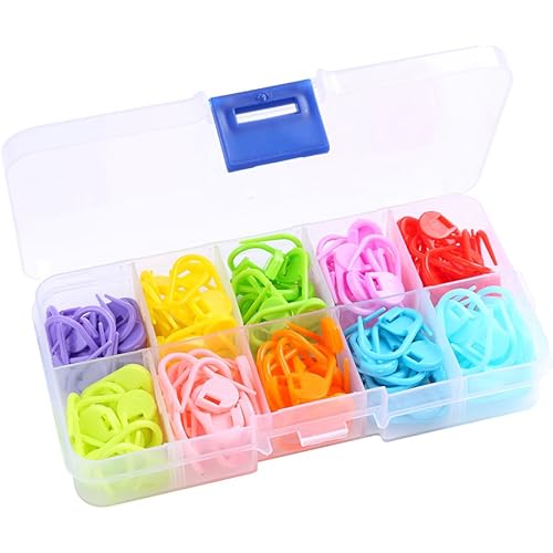 Heirtronic 140 Pieces Assorted Color Crochet Locking Stitch Markers Knitting Stitch Counter Needle Clip with Storage Case,10 Colors