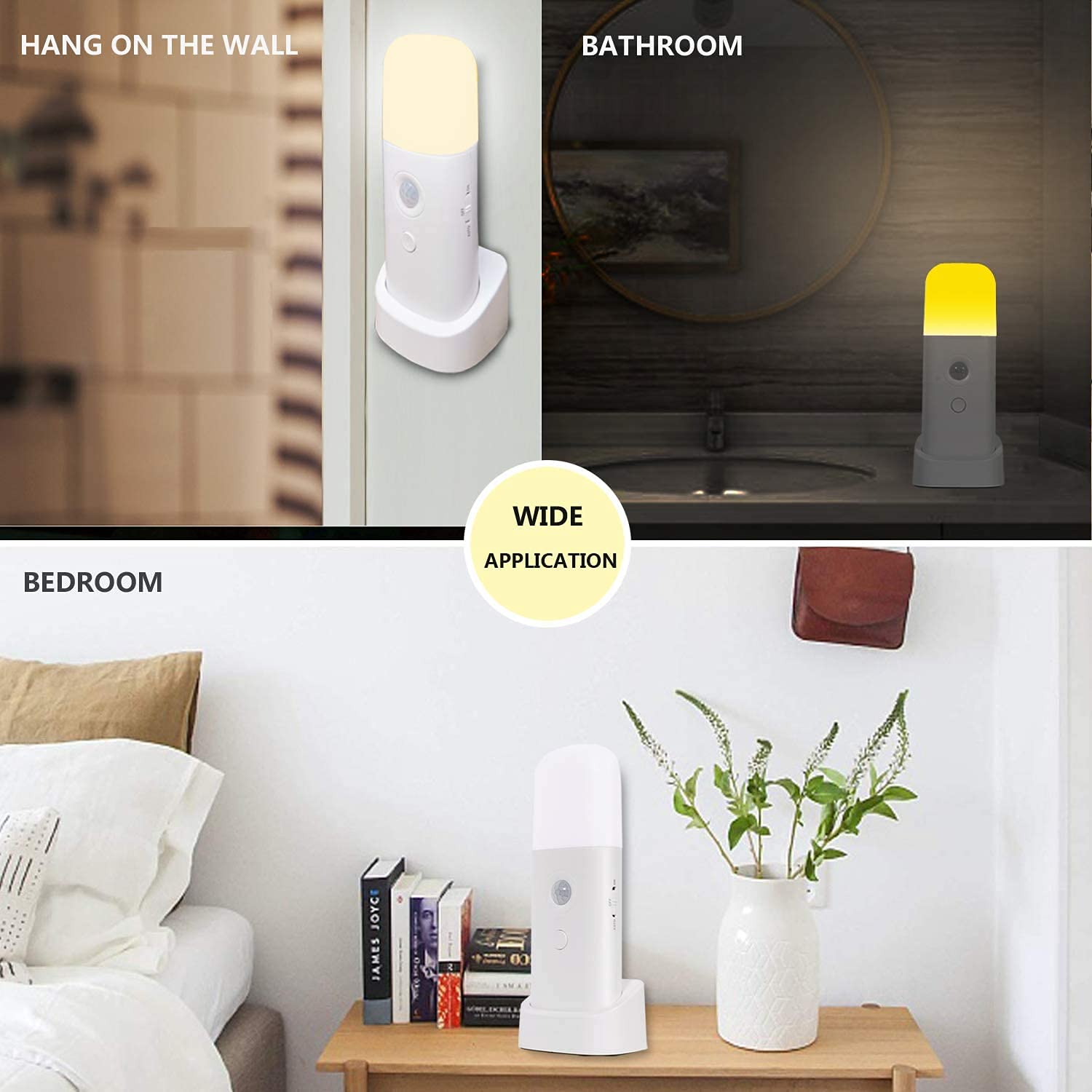 Luci Notturne Con Sensore Di Movimento PIR - 3 Pezzi - Ricaricabili USB - Batteria 2000mAh - Luminosità Regolabile - Modalità SOS - 3