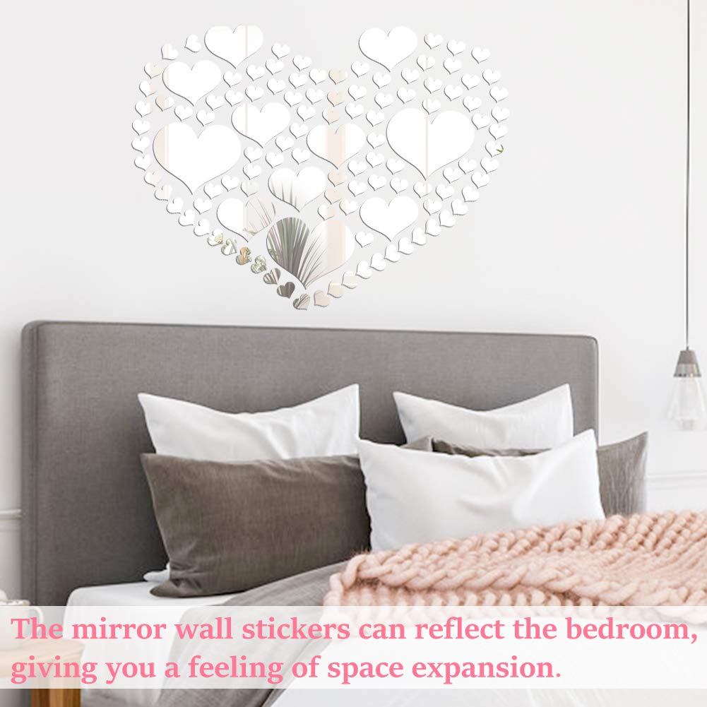 Adesivi Murali Specchio 3D A Forma Di Cuore – 110 Pezzi In Acrilico Argento Per Decorazione Parete - 2