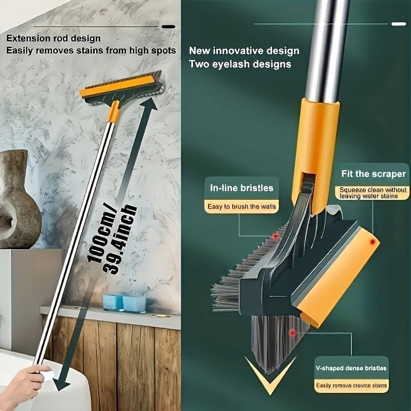 Image of REYOX 3-in-1 Toilet & Tile Cleaning Brush with Wiper - 120 Rotating Floor Scrub Brush with Long Handle for Bathroom, Kitchen & Home - Multipurpose Bathroom Cleaner Brush (Pack of 1) (3in 1)