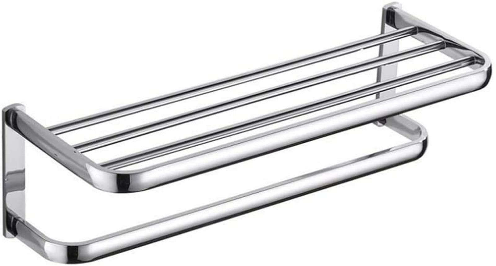 Towel Rail,Bathroom Shelf Double-Layer Bathroom Towel Racks Wall Mount Electroplated Bright Silver Chrome-Plated Copper Towel Shelf for Restroom
