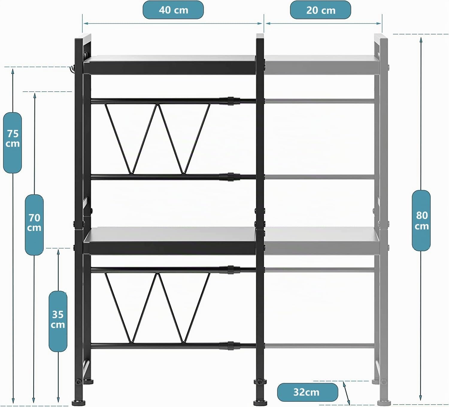 Soporte Extensible para Horno de Microondas, Estante para Horno de Microondas Ajustable, Rejilla para encimera de Cocina Organizador Estanteria Mueble con 6 Ganchos (3 Niveles, Negro)